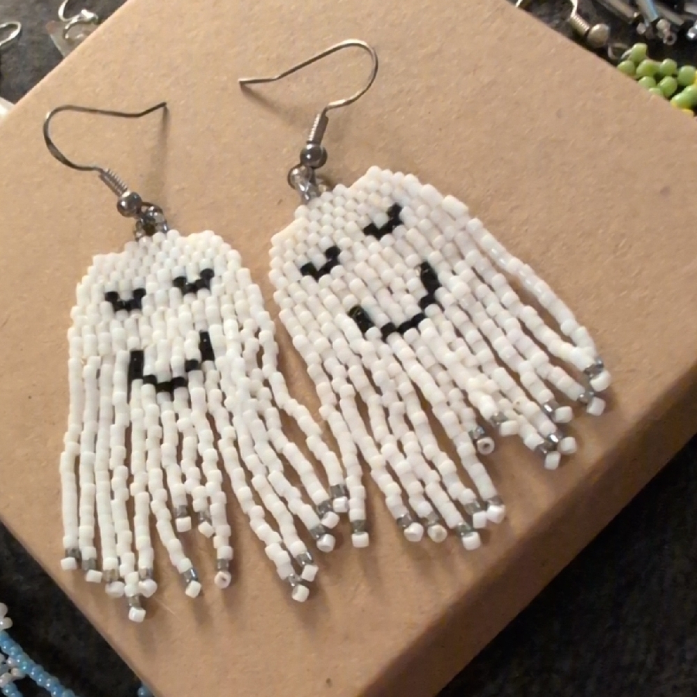 Beaded Ghost Earrings - Picture 2 of 3